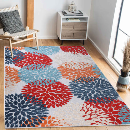 Hydrangea Floral Medallion Indoor Outdoor Area Rug