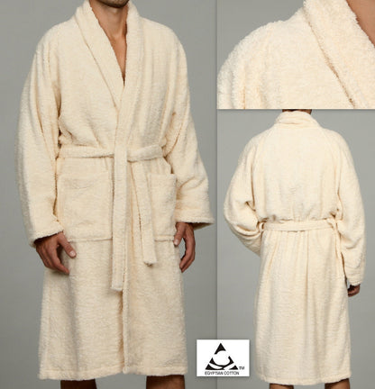 Cotton Ultra-Soft Terry Adult Unisex Lightweight Luxury Bathrobe - Ivory