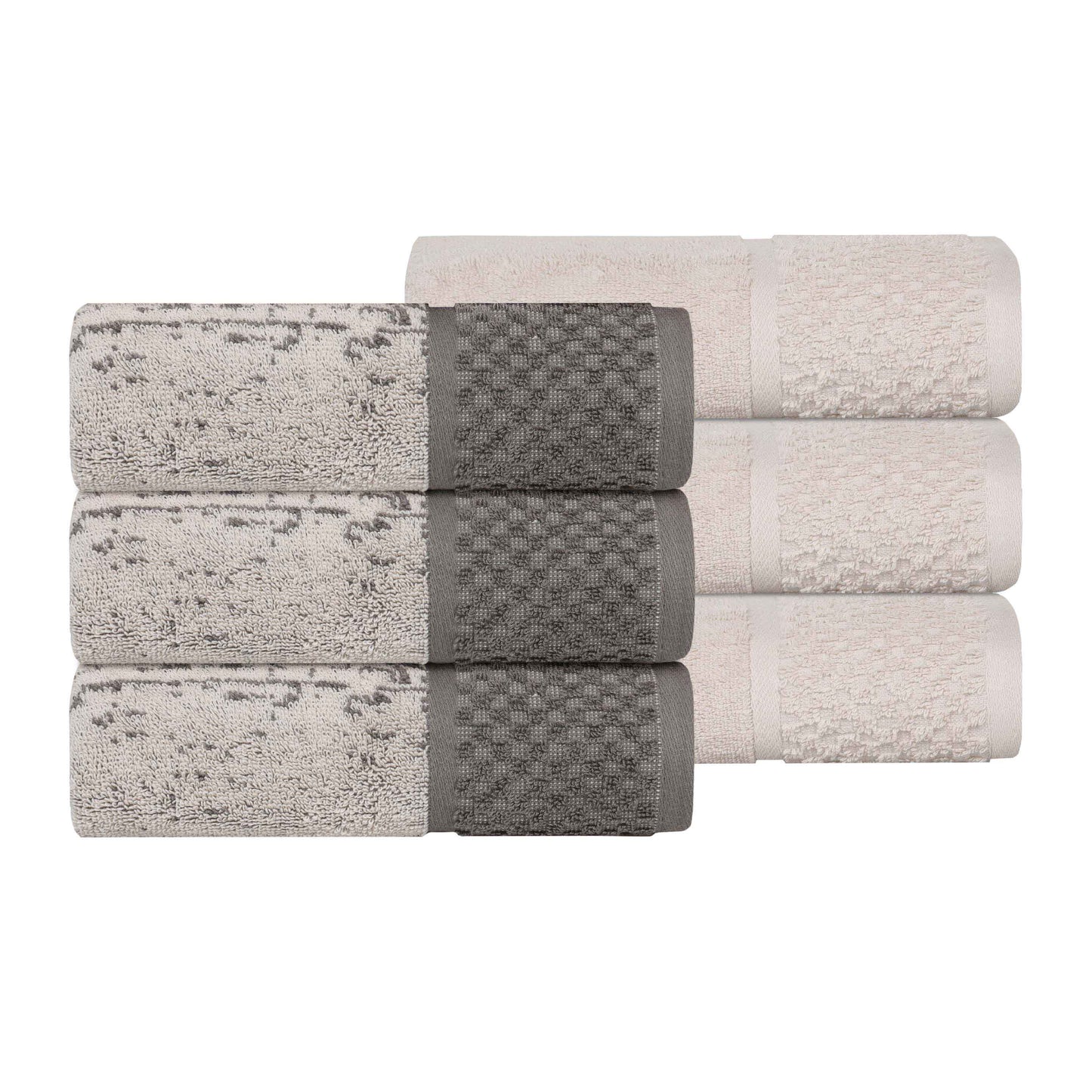 Lodie Cotton Jacquard Solid and Two-Toned Hand Towel - Ivory-Charcoal