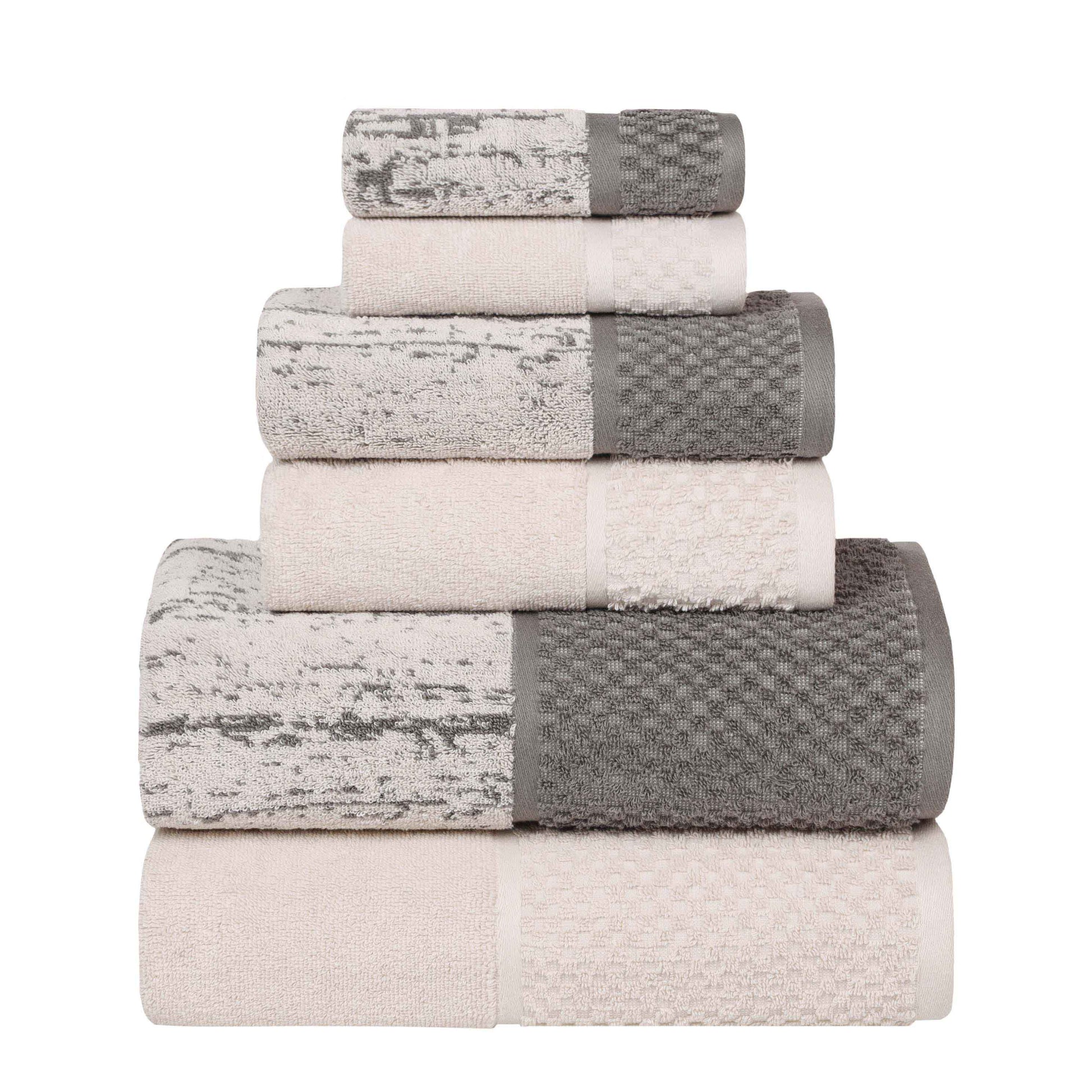 Lodie Cotton Jacquard Solid and Two-Toned 6 Piece Assorted Towel Set - Ivory-Charcoal