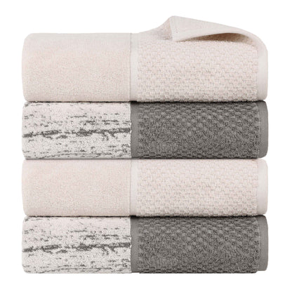 Lodie Cotton Jacquard Solid and Two-Toned Bath Towel Set of 4 - Ivory-Charcoal