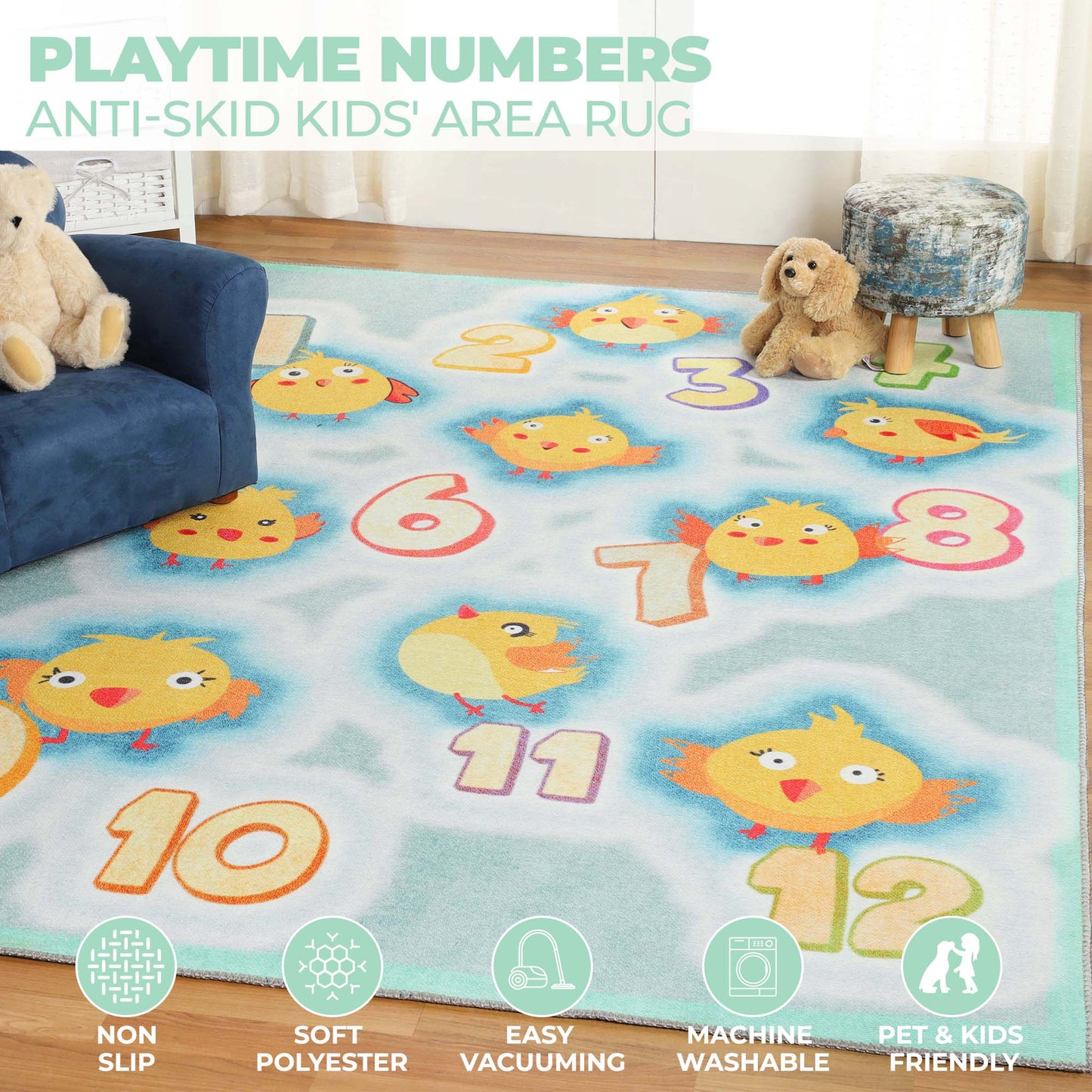 Superior Jumbo Playtime Numbers Flatweave Indoor Area Rug 