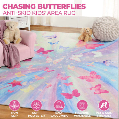 Superior Butterfly Colorful Kids Playroom Nursery Washable Indoor Area Rug Or Door Mat - Apricot