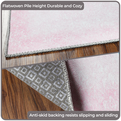 Superior Nursery Elephant Flatweave Indoor Area Rug -  Soft Pink