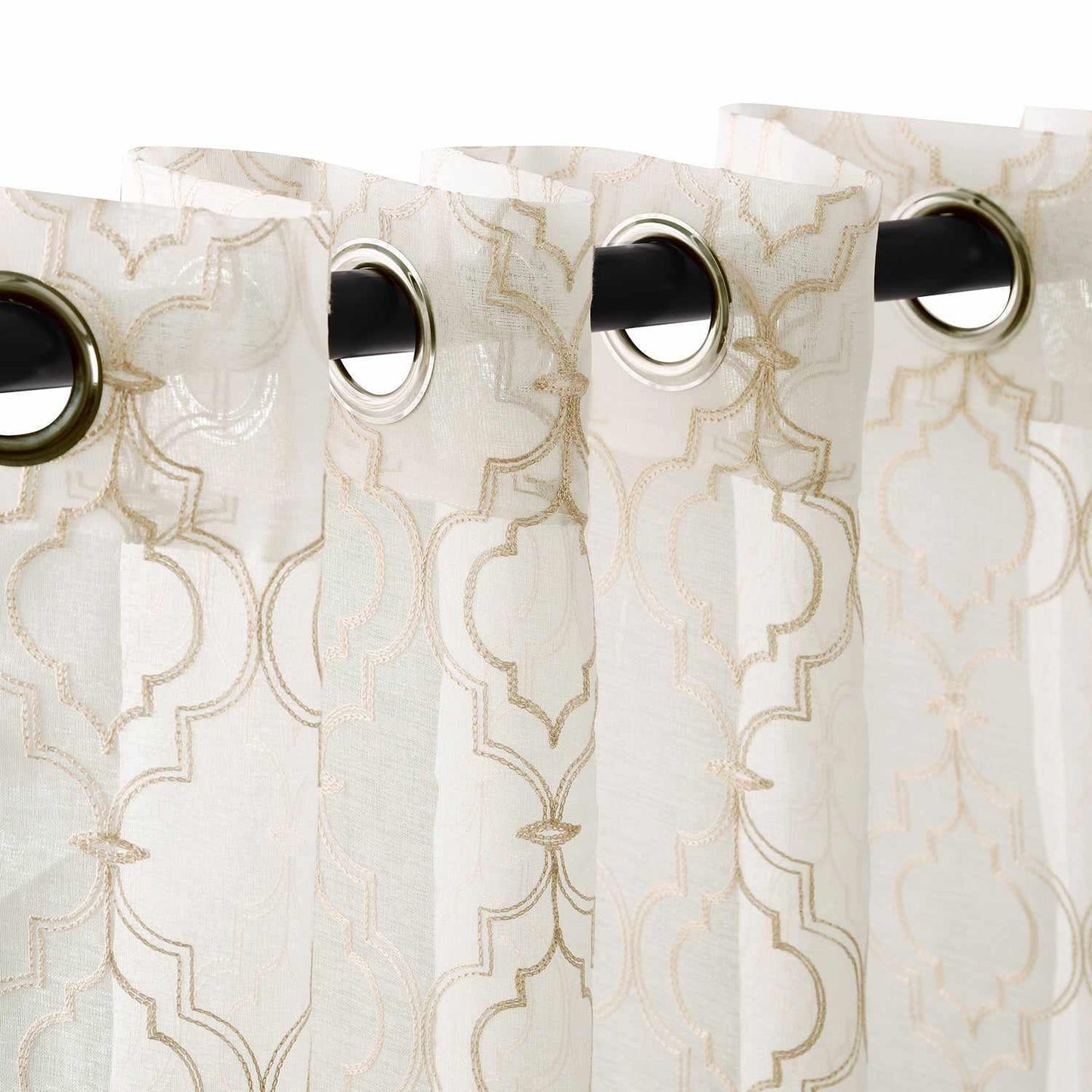 Imperial Trellis Embroidered Lightweight Sheer Curtain Set - Champagne