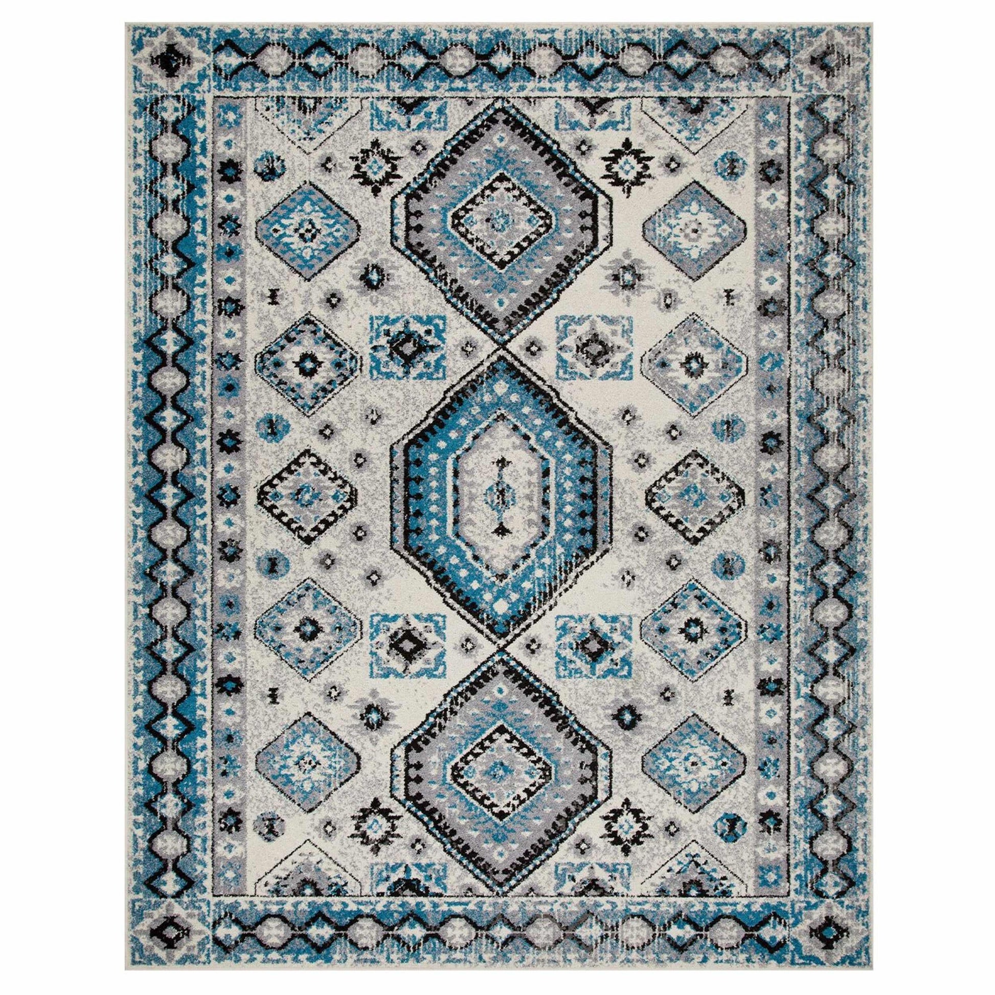 Superior Indoor Home Rustic Geometric Rug - Ocean Blue