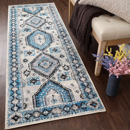  Superior Indoor Home Rustic Geometric Rug - Ocean Blue