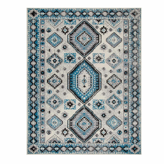 Superior Indoor Home Rustic Geometric Rug - Ocean Blue