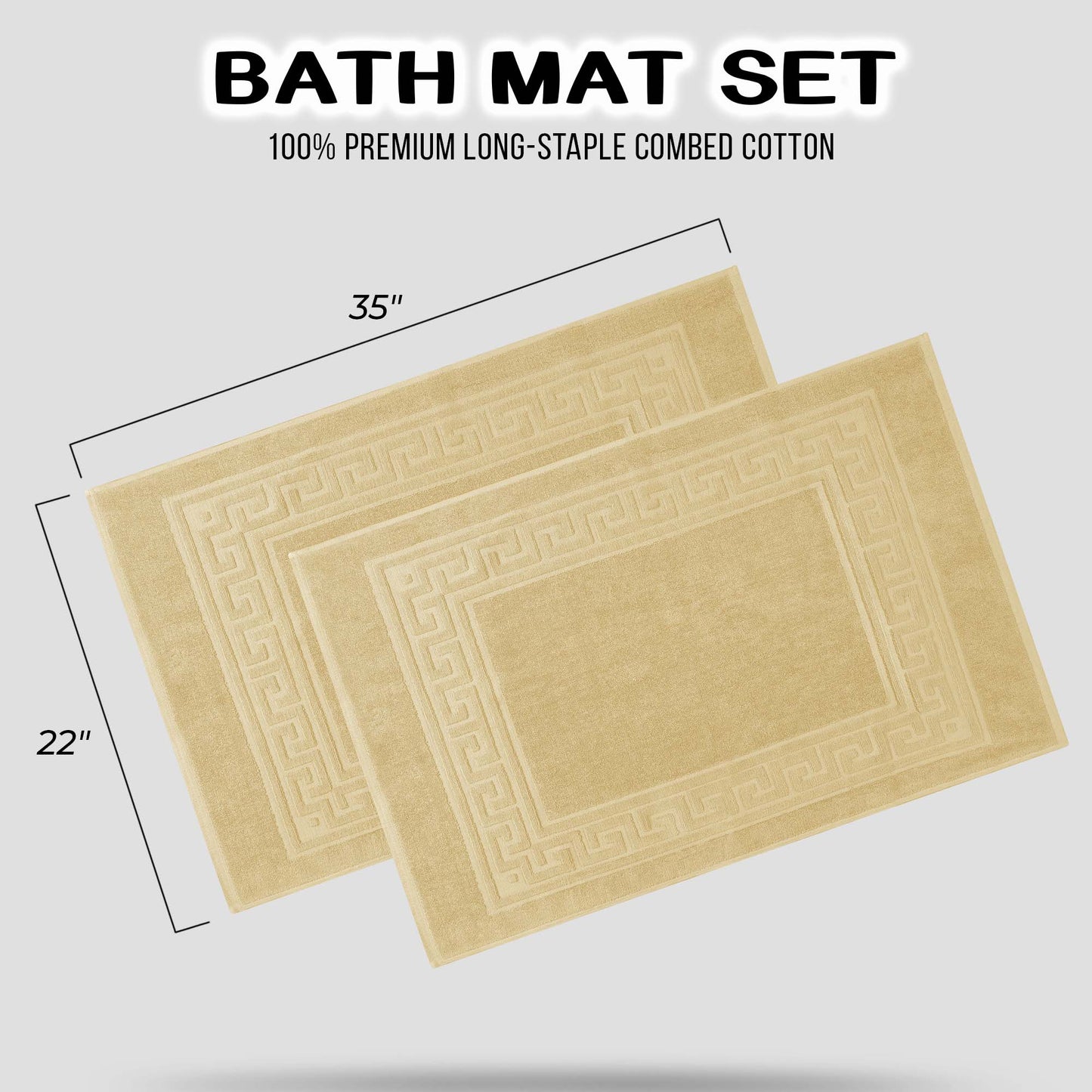 100% Cotton Highly-Absorbent Greek Key Border Solid 2-Piece Bath Mat Set - Canary