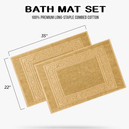 100% Cotton Highly-Absorbent Greek Key Border Solid 2-Piece Bath Mat Set - Gold