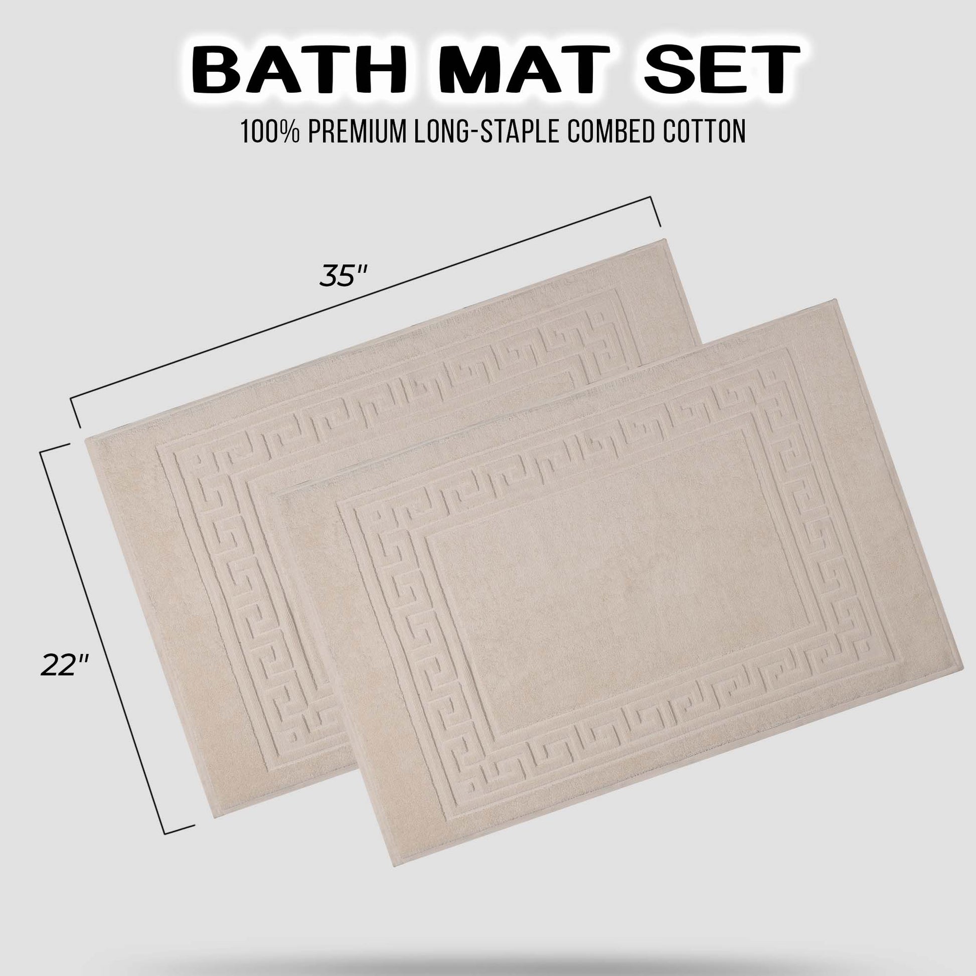 100% Cotton Highly-Absorbent Greek Key Border Solid 2-Piece Bath Mat Set - Ivory