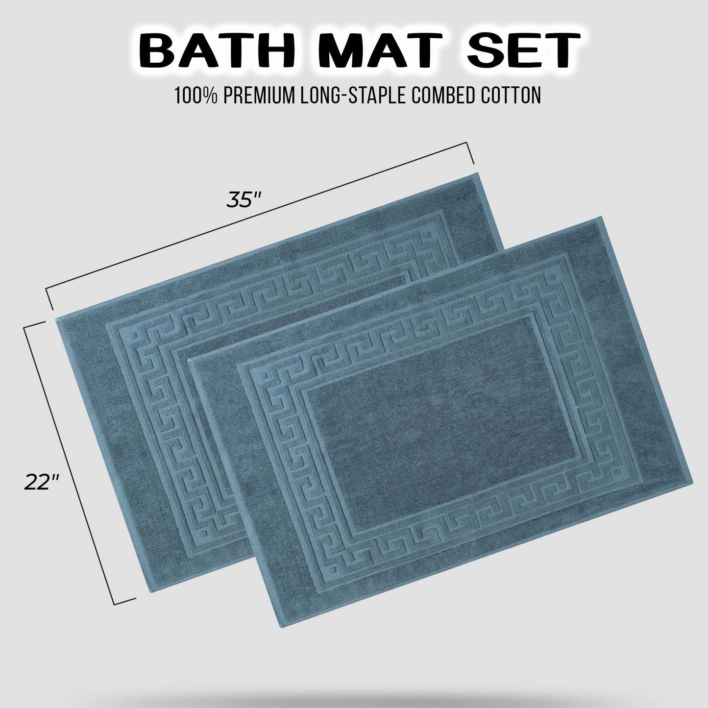 100% Cotton Highly-Absorbent Greek Key Border Solid 2-Piece Bath Mat Set - Sapphire