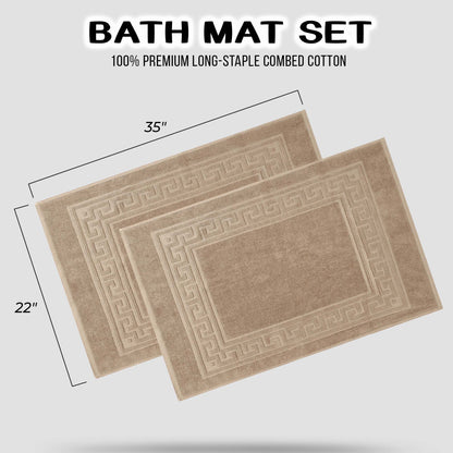 100% Cotton Highly-Absorbent Greek Key Border Solid 2-Piece Bath Mat Set - Taupe