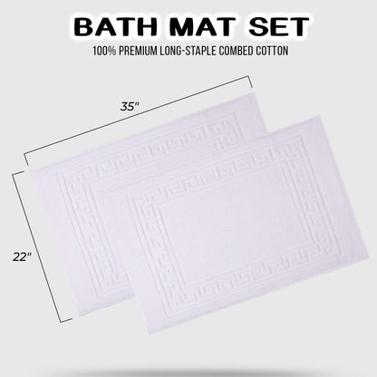 100% Cotton Highly-Absorbent Greek Key Border Solid 2-Piece Bath Mat Set - White