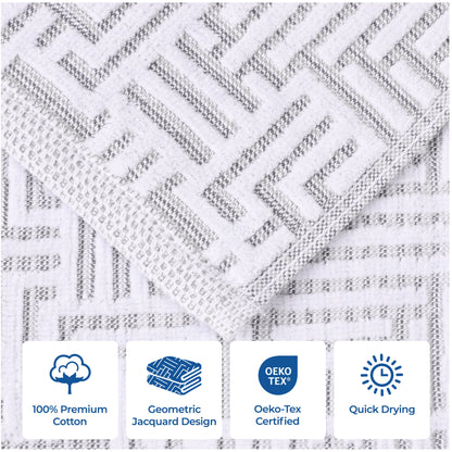 Cotton Modern Geometric Jacquard Plush Absorbent 3-Piece Towel Set - Platinum