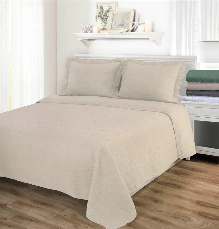 Corrington Fine Stitch Cotton Quilt Set -Ivory