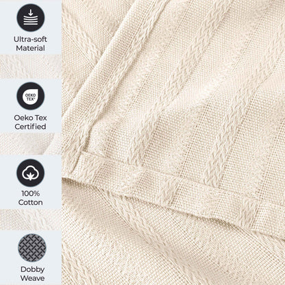 Clara Cotton Textured Jacquard Striped Lightweight Woven Blanket - Ivory