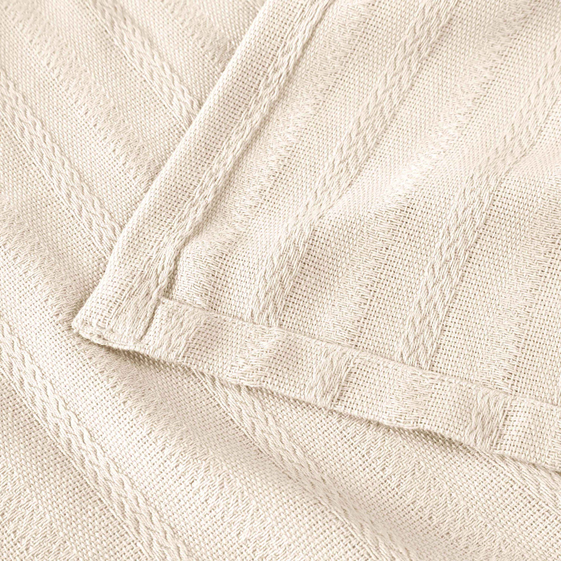 Clara Cotton Textured Jacquard Striped Lightweight Woven Blanket - Ivory