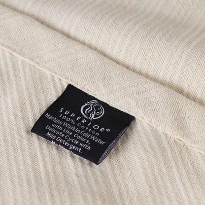 Milan Cotton Textured Jacquard Striped Lightweight Woven Blanket - Ivory