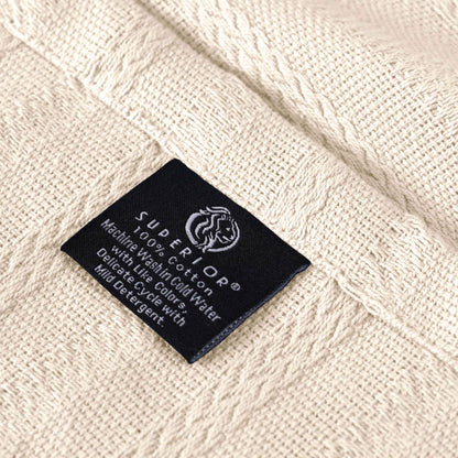 Clara Cotton Textured Jacquard Striped Lightweight Woven Blanket - Ivory