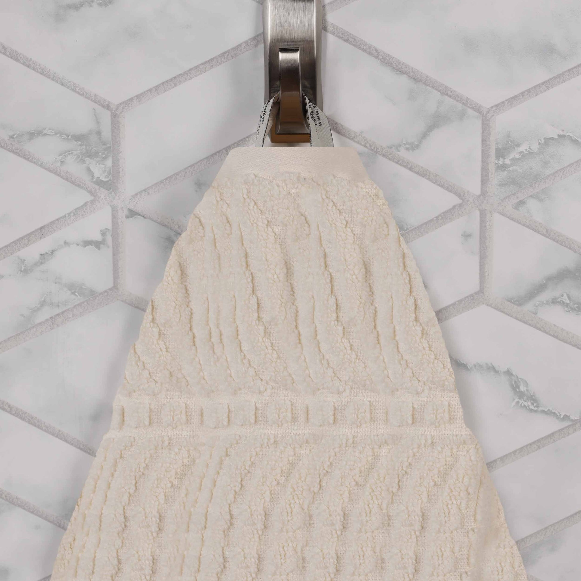 Chevron Zero Twist Solid and Jacquard Soft Cotton 6 Piece Towel Set - Ivory