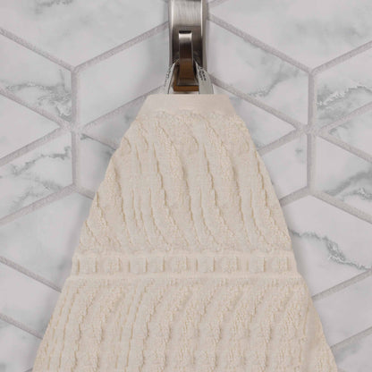 Chevron Zero Twist Solid and Jacquard Soft Cotton 6 Piece Towel Set - Ivory