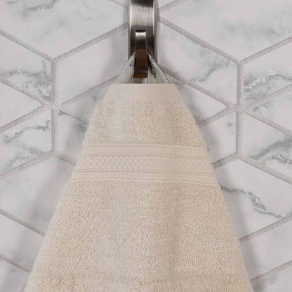 Chevron Zero Twist Solid and Jacquard Soft Cotton 6 Piece Towel Set - Ivory
