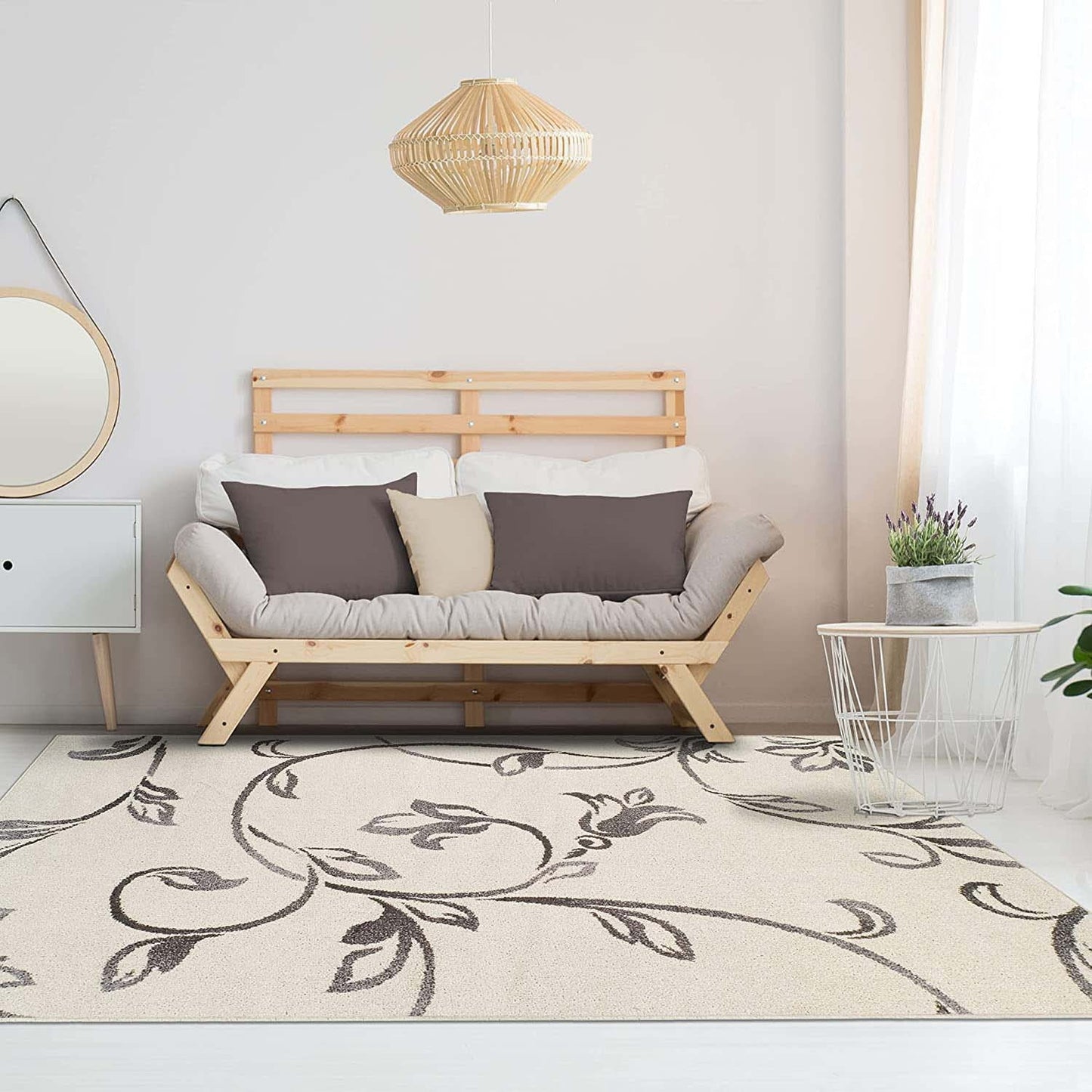 Vine Modern Floral Filigree Pattern Area Rug or Runner Rug