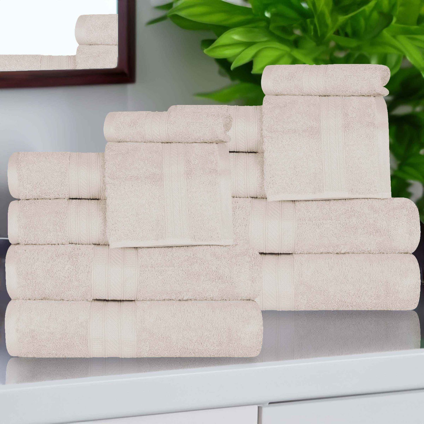 Atlas Cotton Plush Absorbent Heavyweight 12 Piece Assorted Towel Set - Ivory