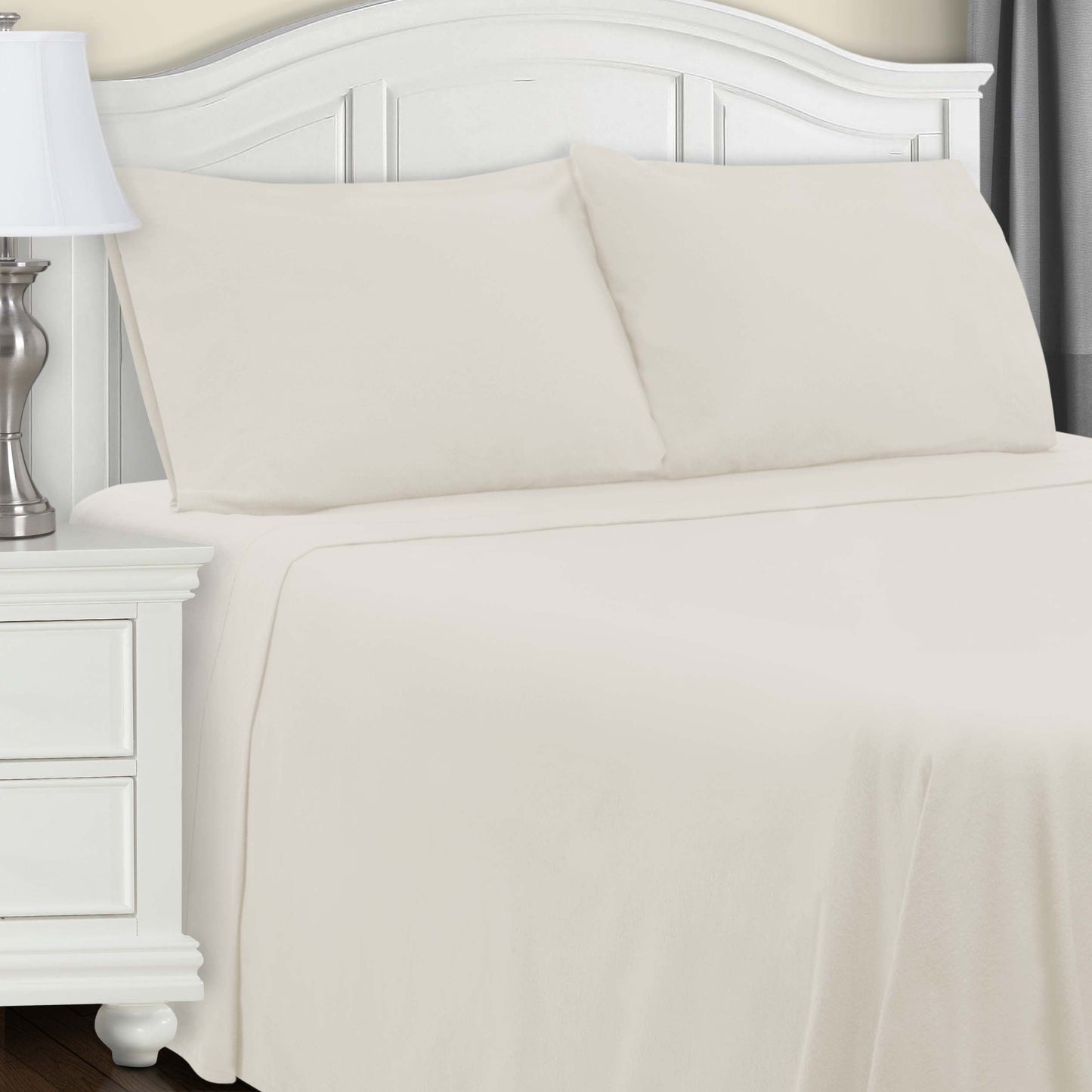 Cotton Flannel Trellis Solid Deep Pocket Sheet Set - Ivory