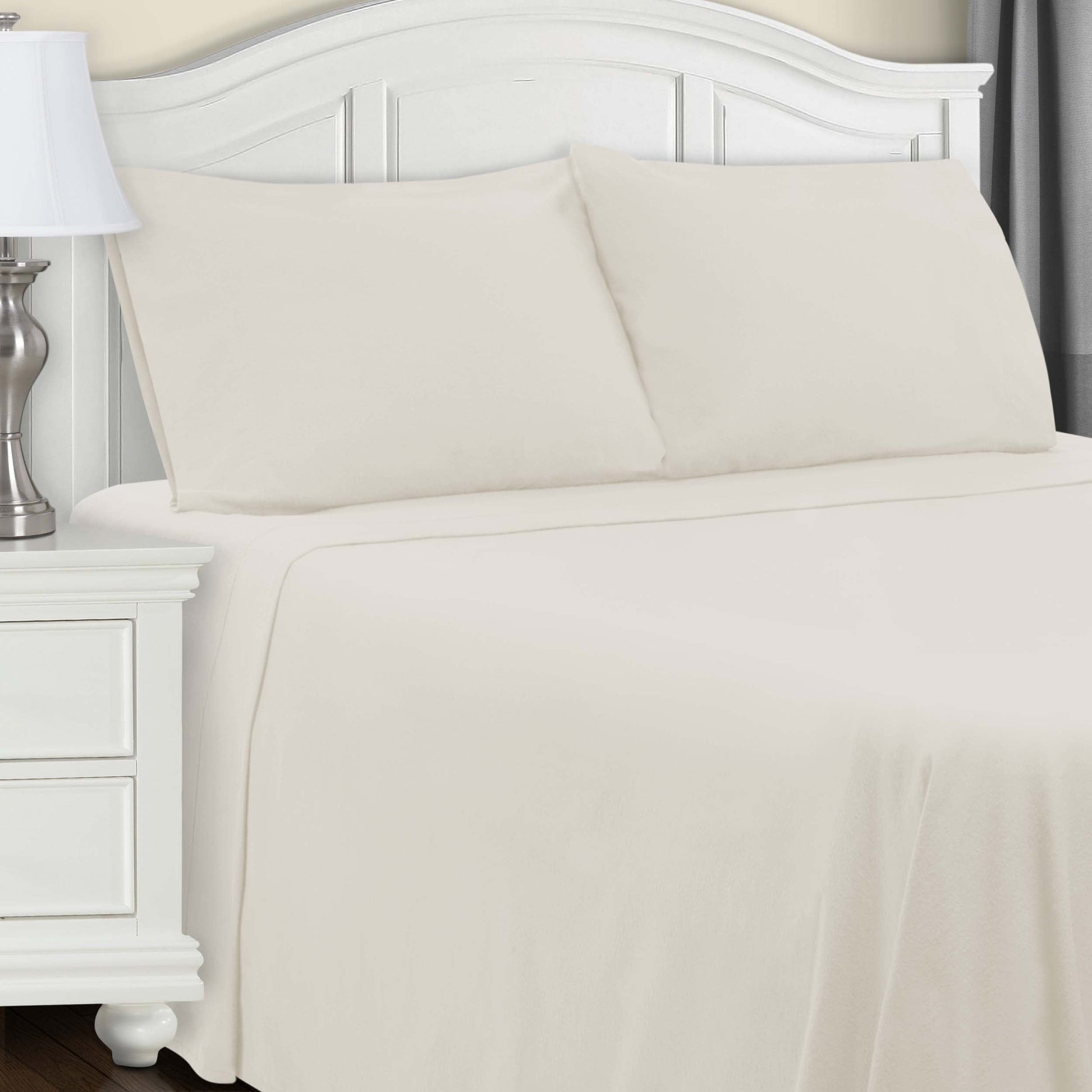 Cotton Flannel Trellis Solid Deep Pocket Sheet Set - Ivory