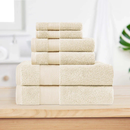 Turkish Cotton Highly Absorbent Solid 6 Piece Towel Set - Ivory