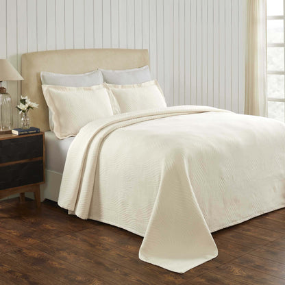 Cascade Cotton Jacquard Matelassé 3-Piece Bedspread Set - Ivory