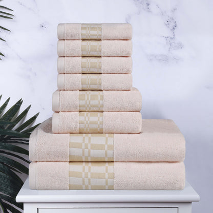 Larissa Cotton Geometric Border 8 Piece Assorted Towel Set - Ivory