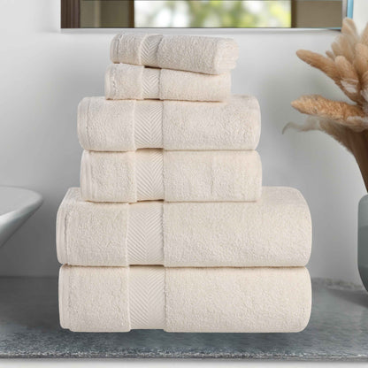 Zero-Twist Cotton Quick-Drying Absorbent Assorted 6 Piece Towel Set - Ivory