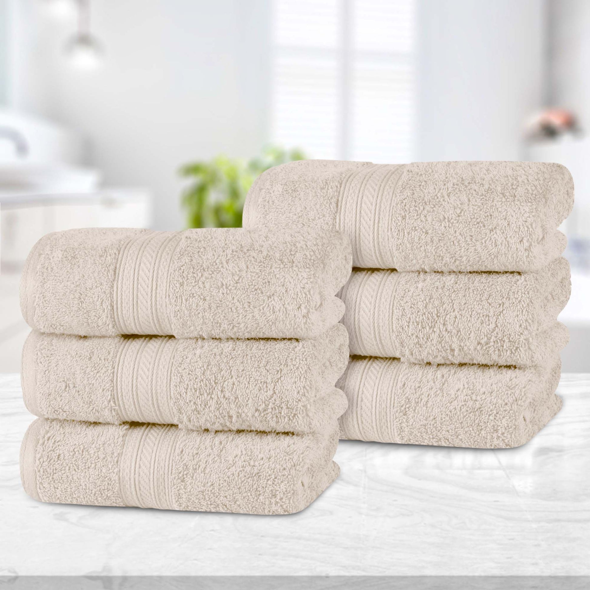 Atlas Cotton Plush Absorbent Heavyweight Luxury Hand Towel Set of 6 - Ivory