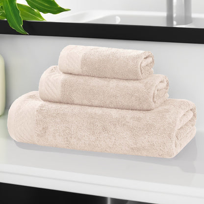 Basketweave Egyptian Cotton Solid 3 Piece Assorted Towel Set - Ivory