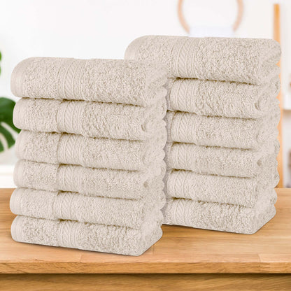 Atlas Cotton Absorbent Heavyweight Face Towel Washcloth Set of 12 - Ivory