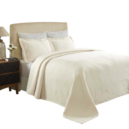 Cascade Cotton Jacquard Matelassé 3-Piece Bedspread Set - Ivory