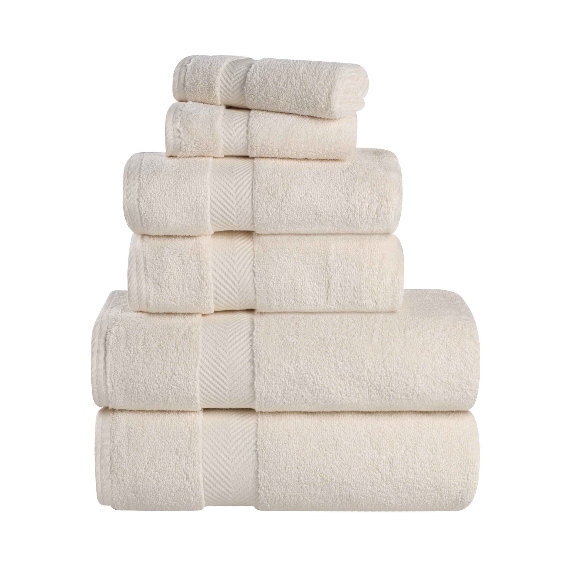 Zero-Twist Cotton Quick-Drying Absorbent Assorted 6 Piece Towel Set - Ivory