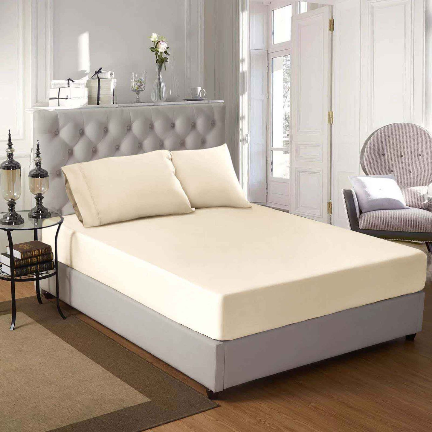 Egyptian Cotton 300 Thread Count Solid Deep Pocket Sheet Set - Lvory
