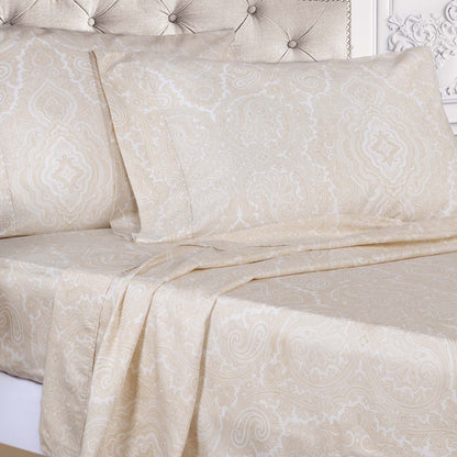 Italian Paisley 600 Thread Count Cotton Blend Deep Pocket Sheet Set - Ivory