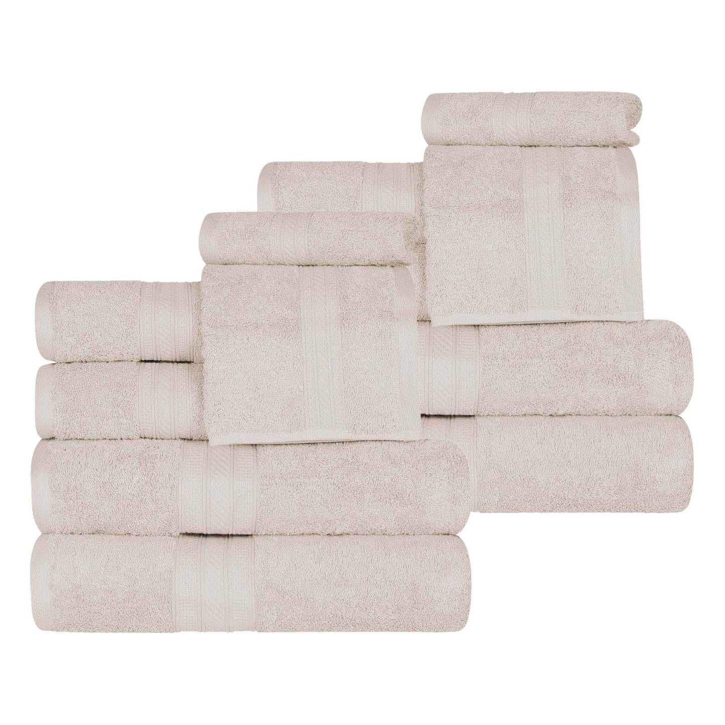 Atlas Cotton Plush Absorbent Heavyweight 12 Piece Assorted Towel Set - Ivory