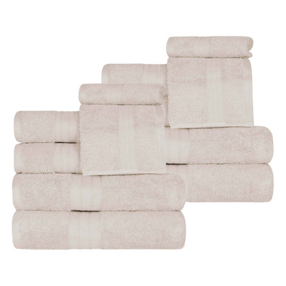 Atlas Cotton Plush Absorbent Heavyweight 12 Piece Assorted Towel Set - Ivory