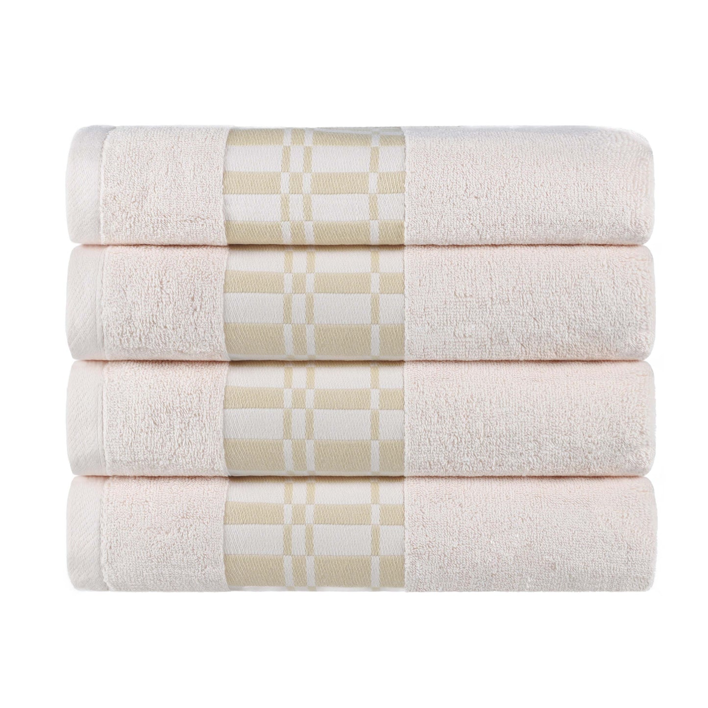 Larissa Cotton Geometric Border Bath Towel Set of 4 - Ivory