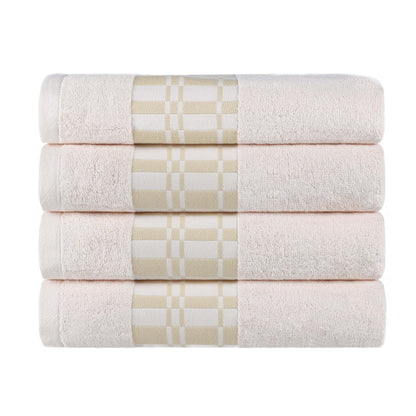 Larissa Cotton Geometric Border Bath Towel Set of 4 - Ivory