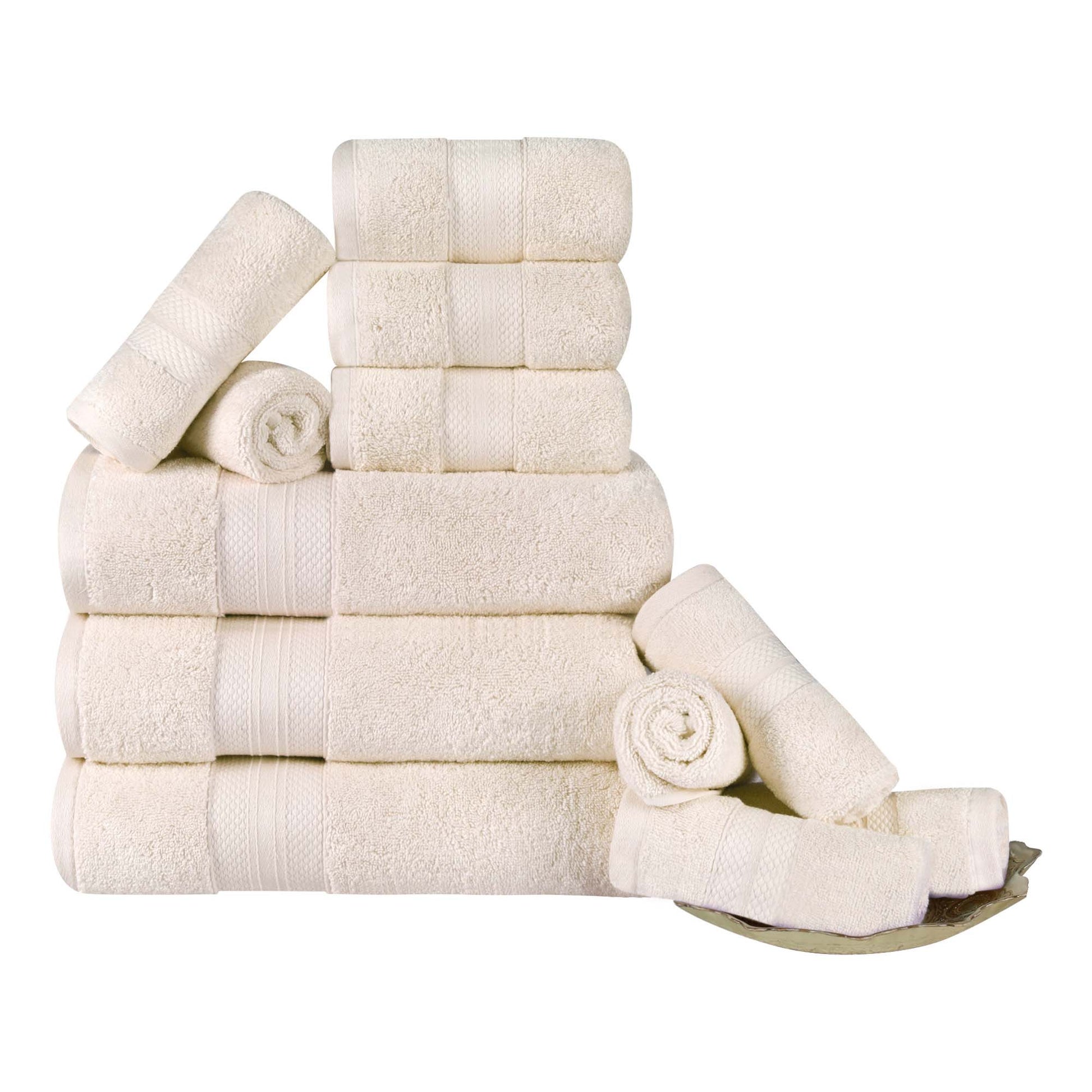 Turkish Cotton Highly Absorbent Solid 12 Piece Ultra Plush Towel Set - Ivory