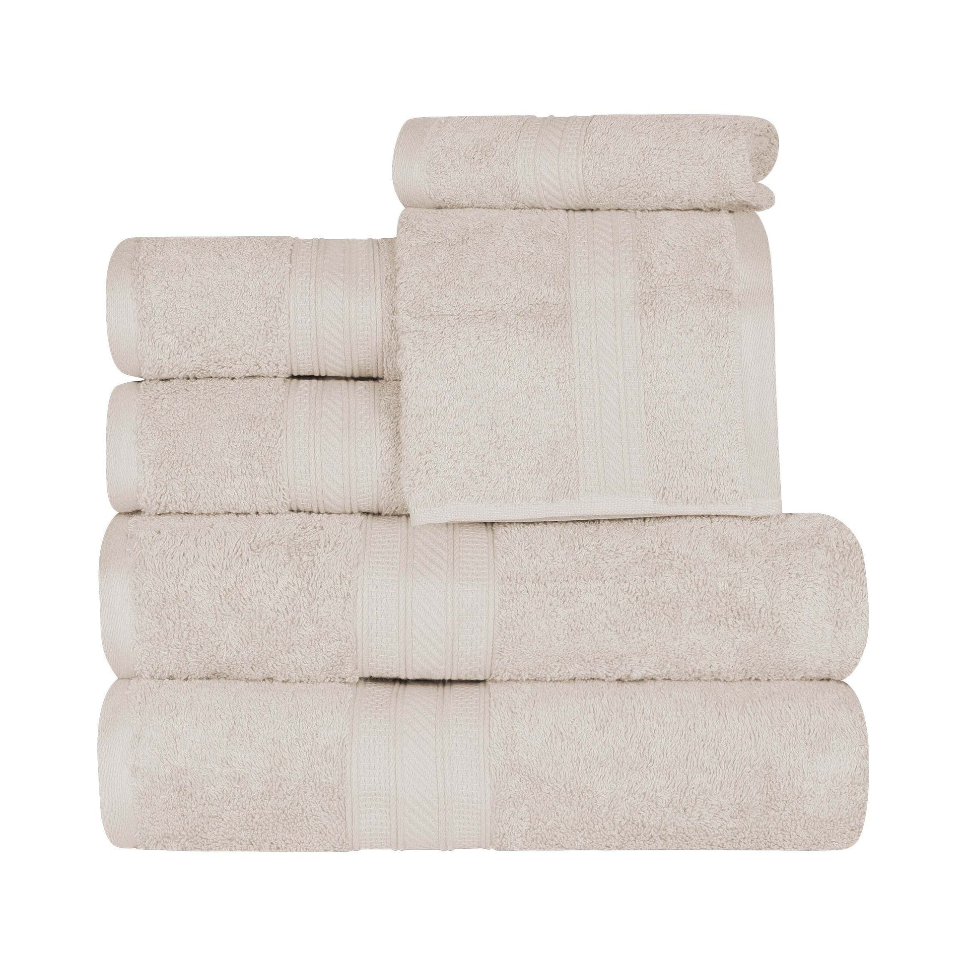 Cotton Heavyweight Absorbent Plush 6 Piece Towel Set - Ivory