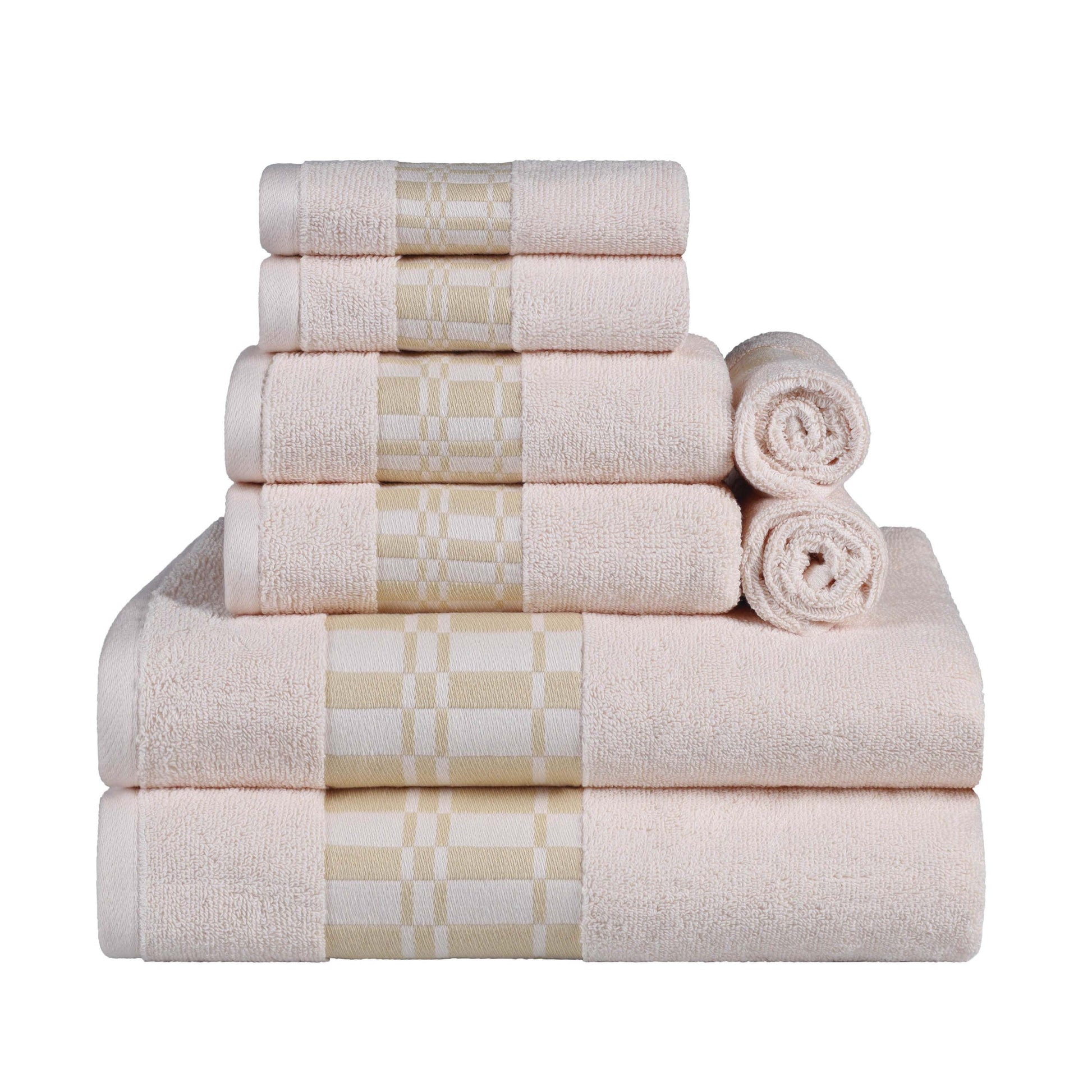 Larissa Cotton Geometric Border 8 Piece Assorted Towel Set - Ivory