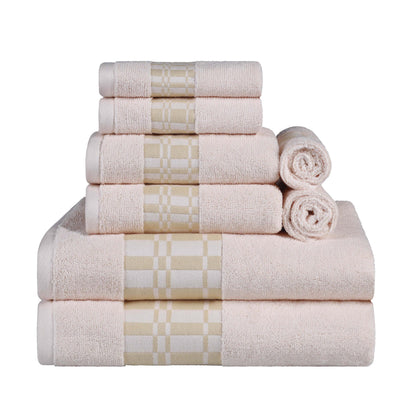 Larissa Cotton Geometric Border 8 Piece Assorted Towel Set - Ivory